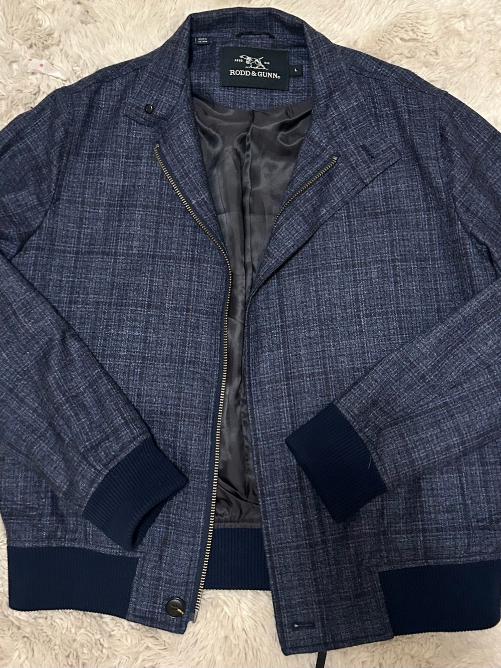 Rodd & Gunn Navy Blue Plaid Rigney Bomber Jacket